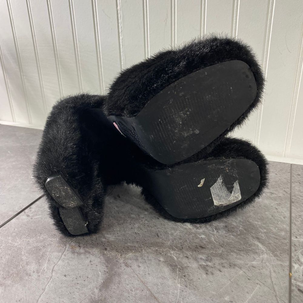 SIMMI Womens 7‎ London Black Faux Fur Platform Heeled Sandals Fuzzy Chunky Party - Picture 10 of 10